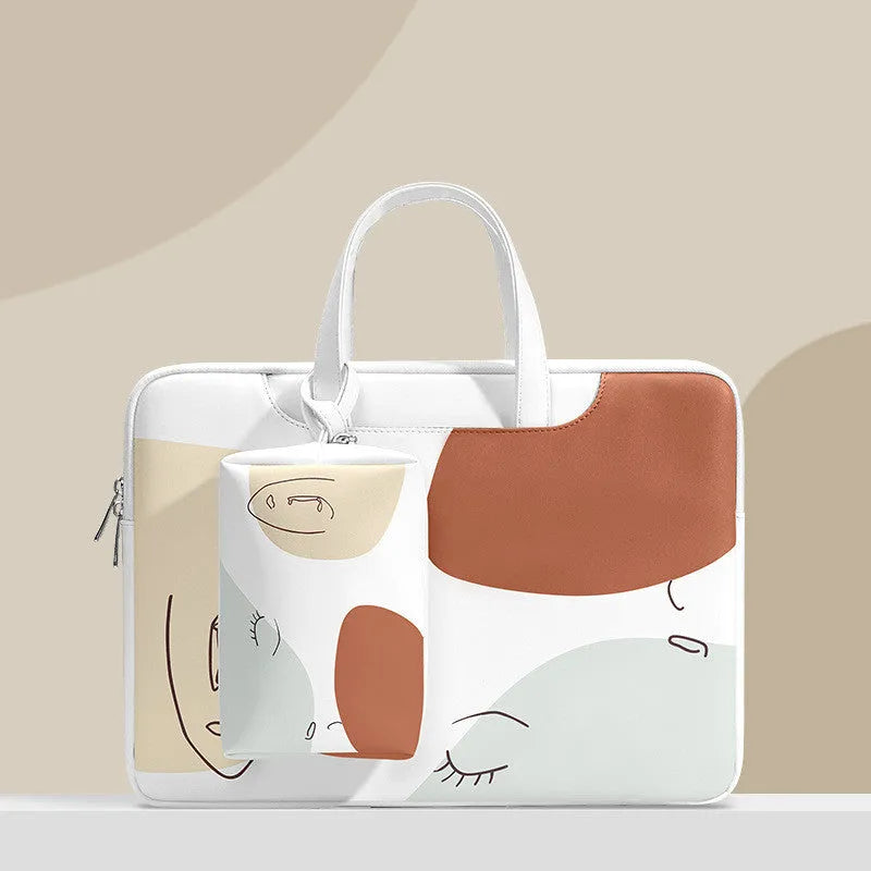 Blue waterproof PU leather laptop bag for girls with a soft handle, shown in a 15.6-inch size.
