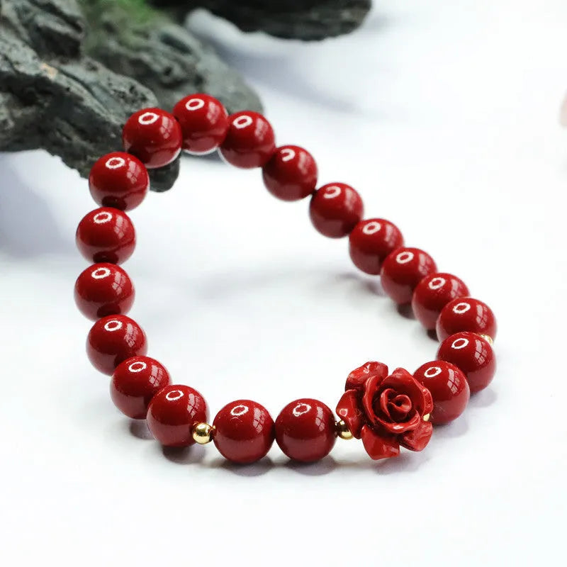 Purple gold sandstone cinnabar bracelet with 8mm rose beads in national style
