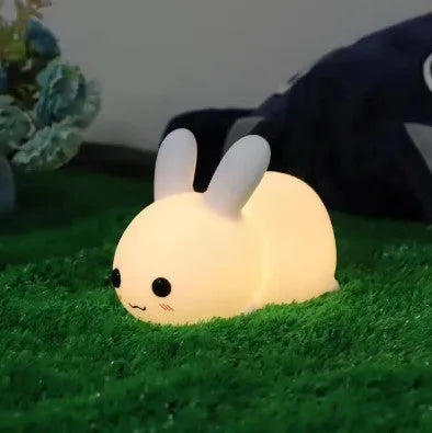Colorful rabbit silicone LED night light in white with touch switch and double colour light modes