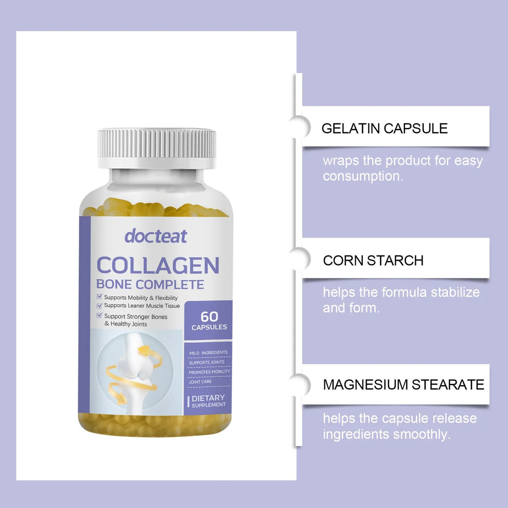 Bottle of 60 marine collagen and multivitamin capsules dietary supplement