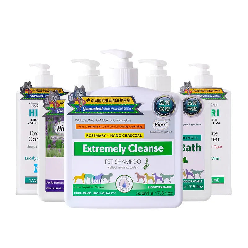 Five bottled pet shampoo and conditioner set for dogs and cats including lavender formula for cats