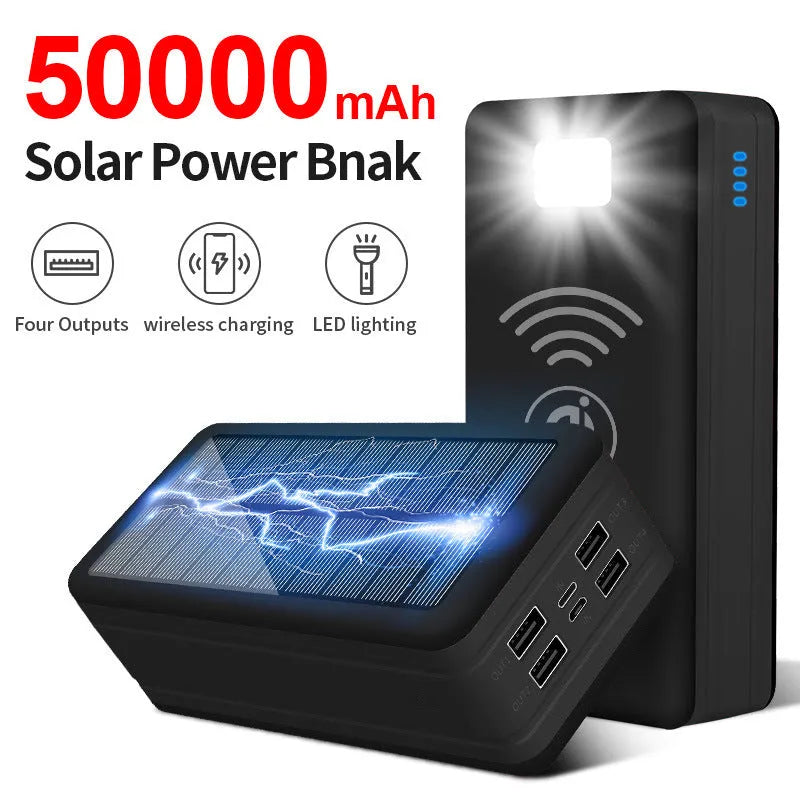 Solar wireless power bank in multiple colour options showing creative design with solar panel and wireless charging surface