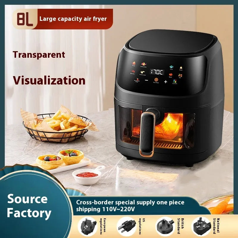 Home Visual Touch Screen Air Fryer 8L black with colour touch screen and large capacity basket