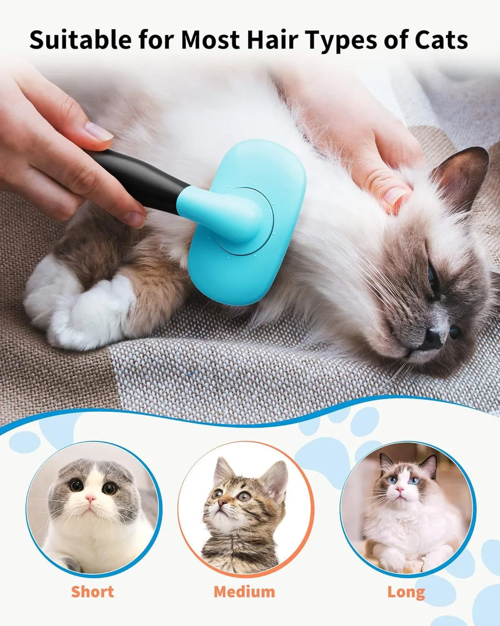 Blue large rectangular pet grooming brush with stainless steel bristles and rubber handle on white background