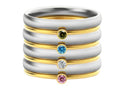 A geometric titanium steel ring with a December colour birthstone in an engraved, superimposed design.