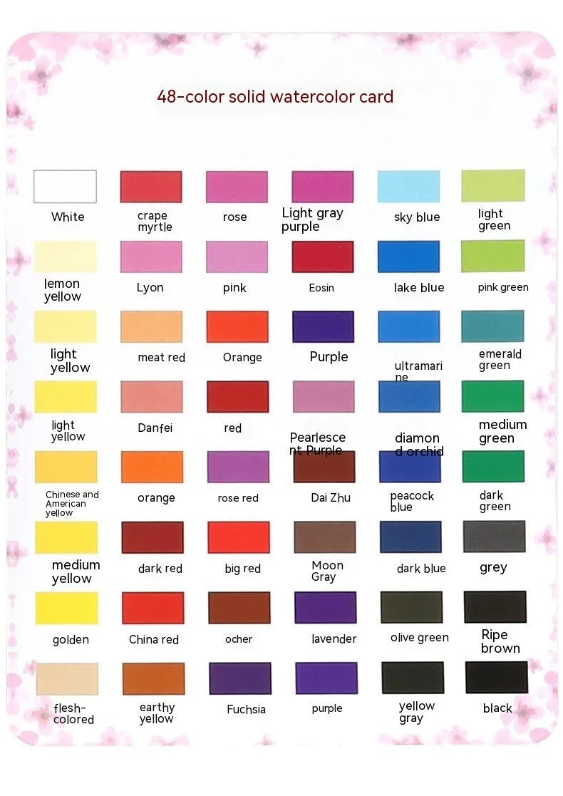 Box of 48 solid watercolour paints for sketching and gouache painting.