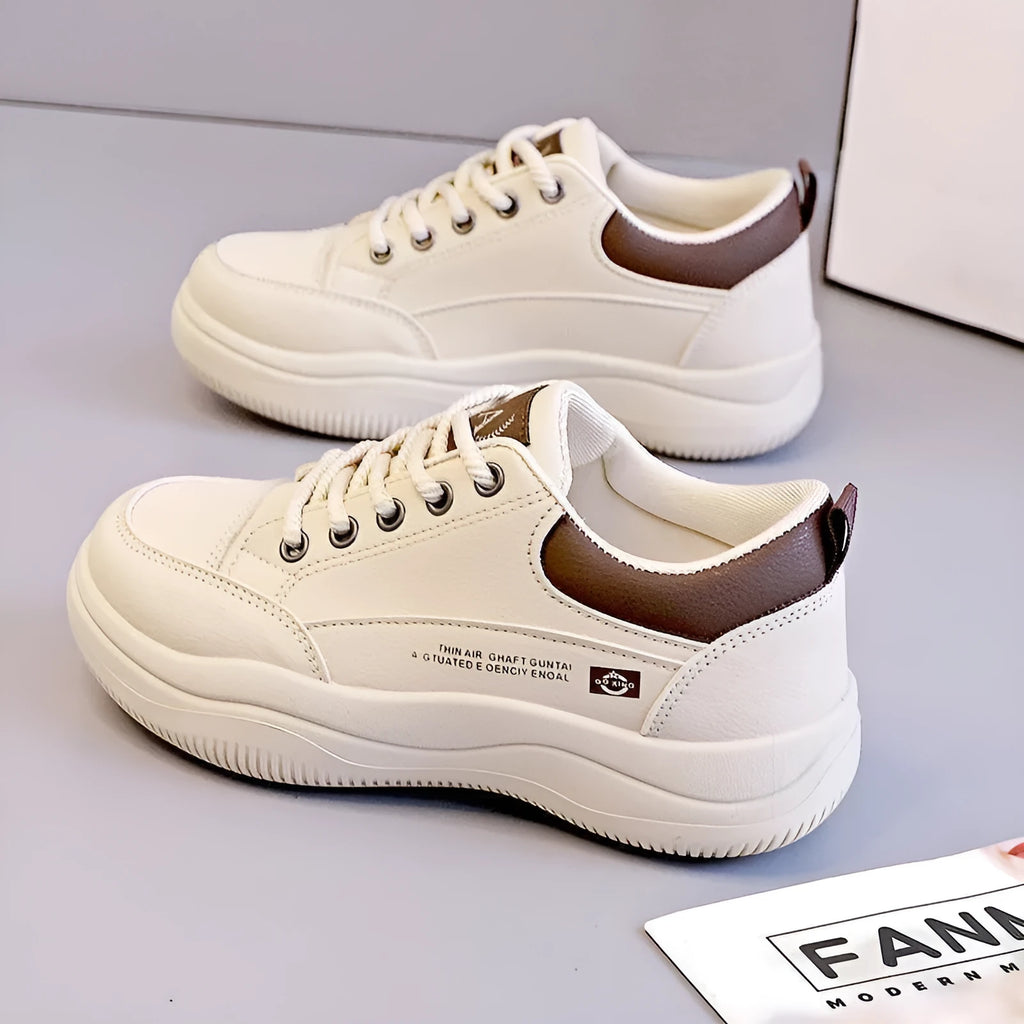 Women's white Korean-style leather shoes with cross straps and lace-up front