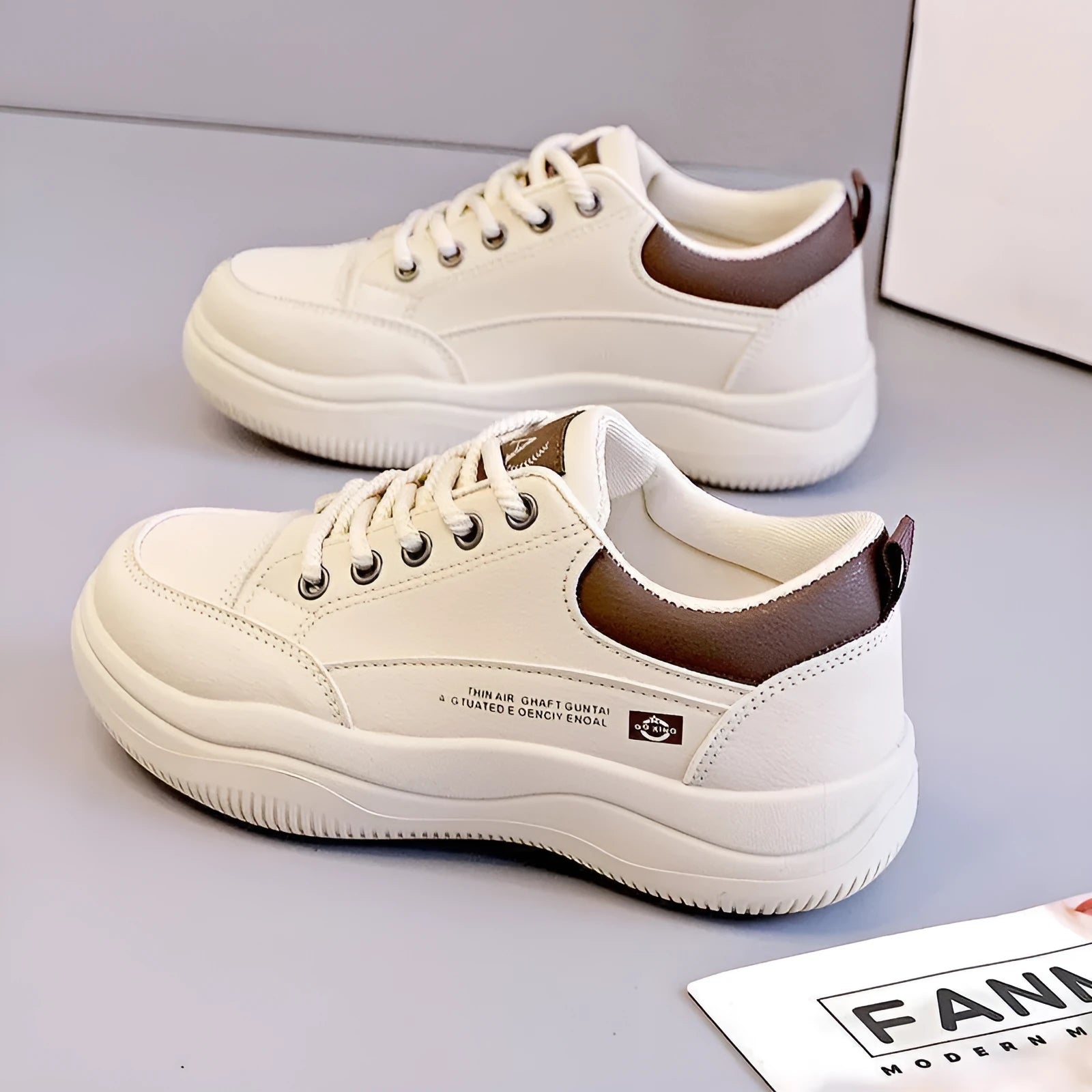 Women's white Korean-style leather shoes with cross straps and lace-up front