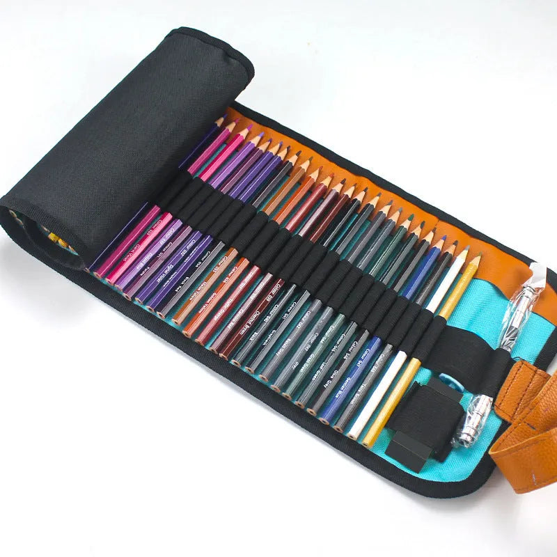 Set of 50 wooden coloured pencils for oil painting in a wooden case.