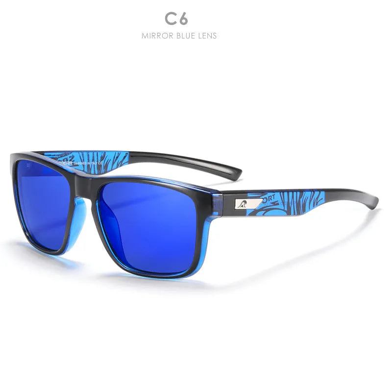 Men's plastic frame polarised sunglasses shown in one of eight available colours, featuring TAC lenses.