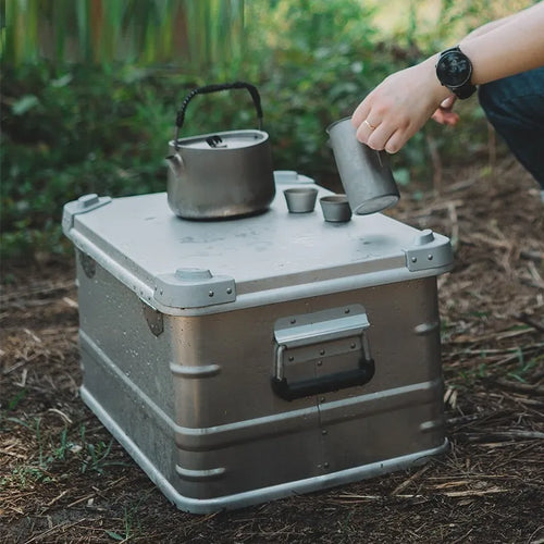 Field green aluminum alloy camping storage box with 58x38x28cm dimensions for vehicle-mounted equipment organisation