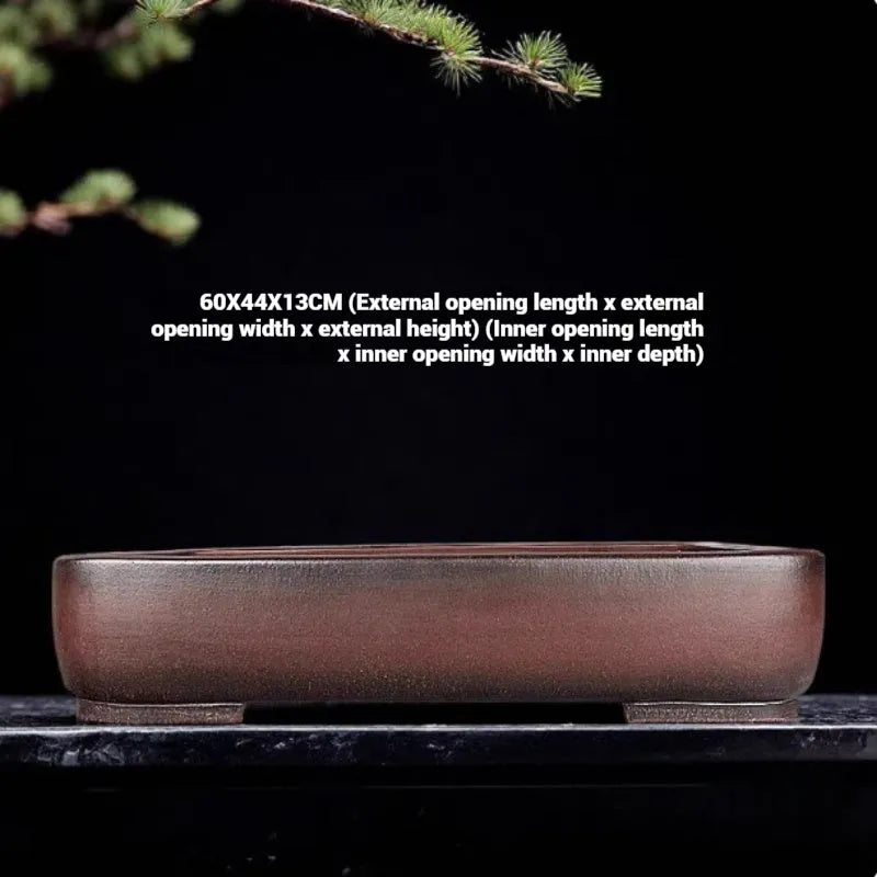 Handmade antique rectangular purple clay flower pot measuring 60 cm long.