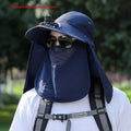 Man's khaki sun hat with wide brim, neck cover, and a visible USB fan module on the front.