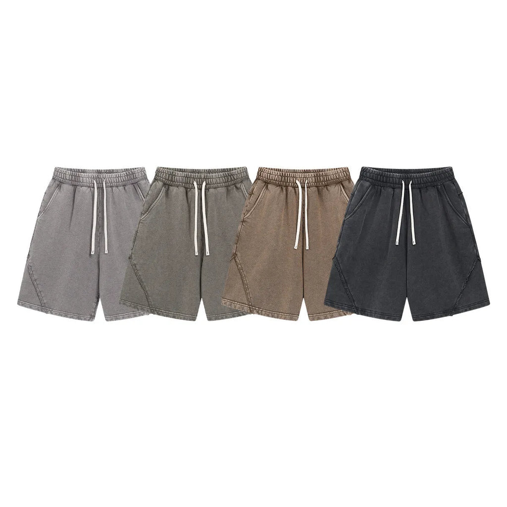 Men's batik washed cotton terry shorts in loose fit street fashion style