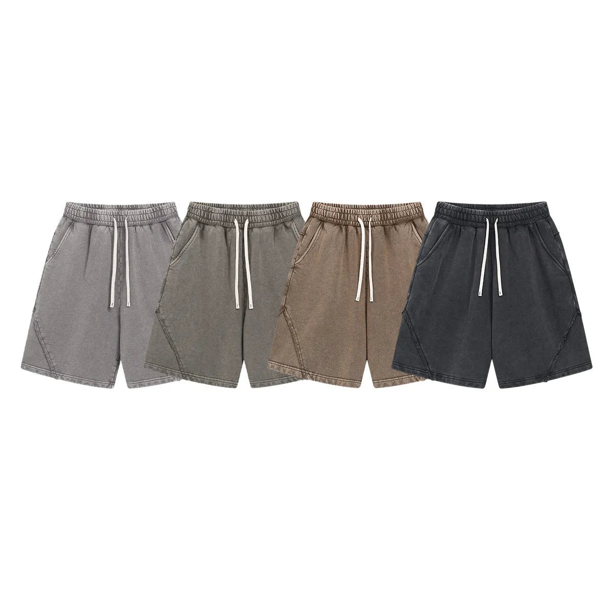 Men's batik washed cotton terry shorts in loose fit street fashion style