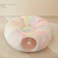 Closed cat tunnel plush nest in rainbow colour, 95cm diameter for multiple cats