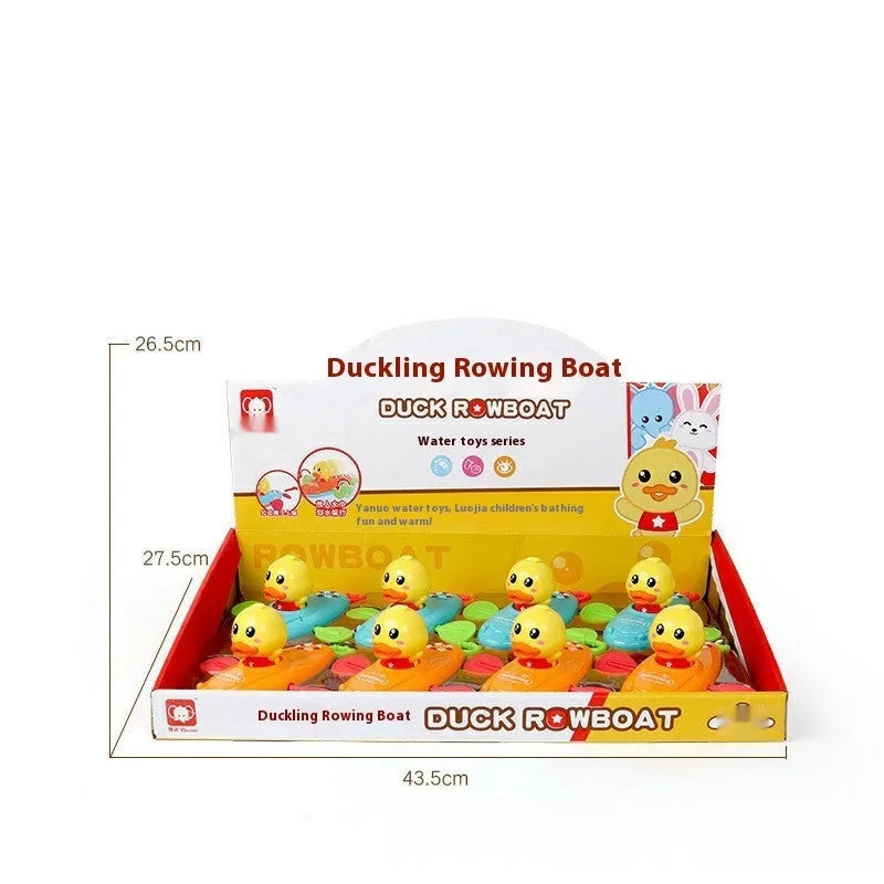 Yellow plastic wind-up swimming duck bath toy for children's water play
