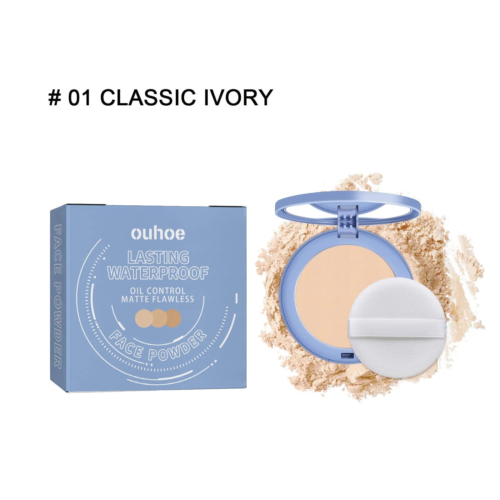 8g loose finishing powder compact in natural beige, pure beige and classic ivory colours