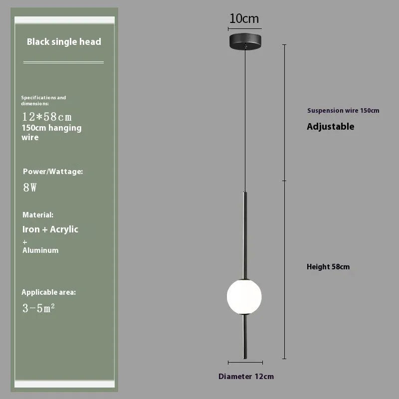 Nordic bedside chandelier with acrylic shade, gold finish, single head, adjustable light colours for bedroom