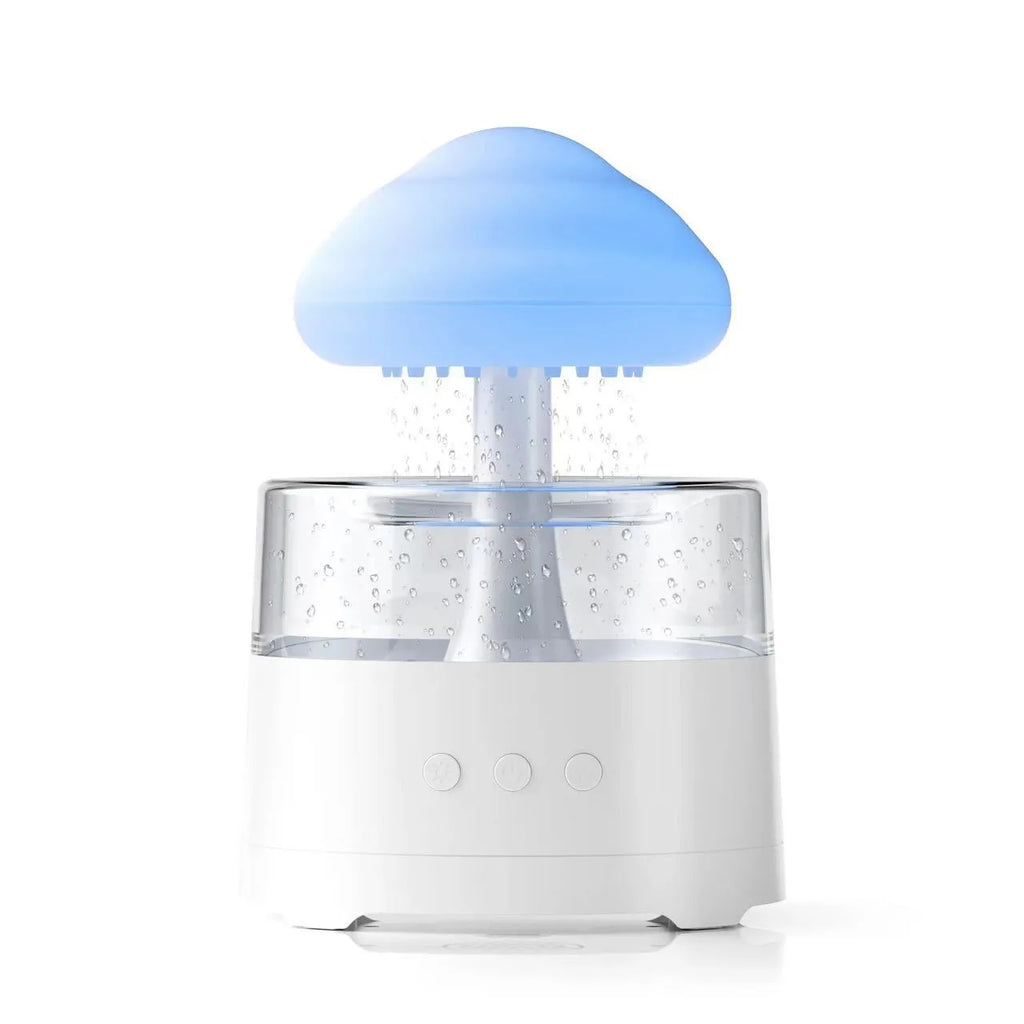 Creative mushroom cloud aroma diffuser with white resin body and colourful light