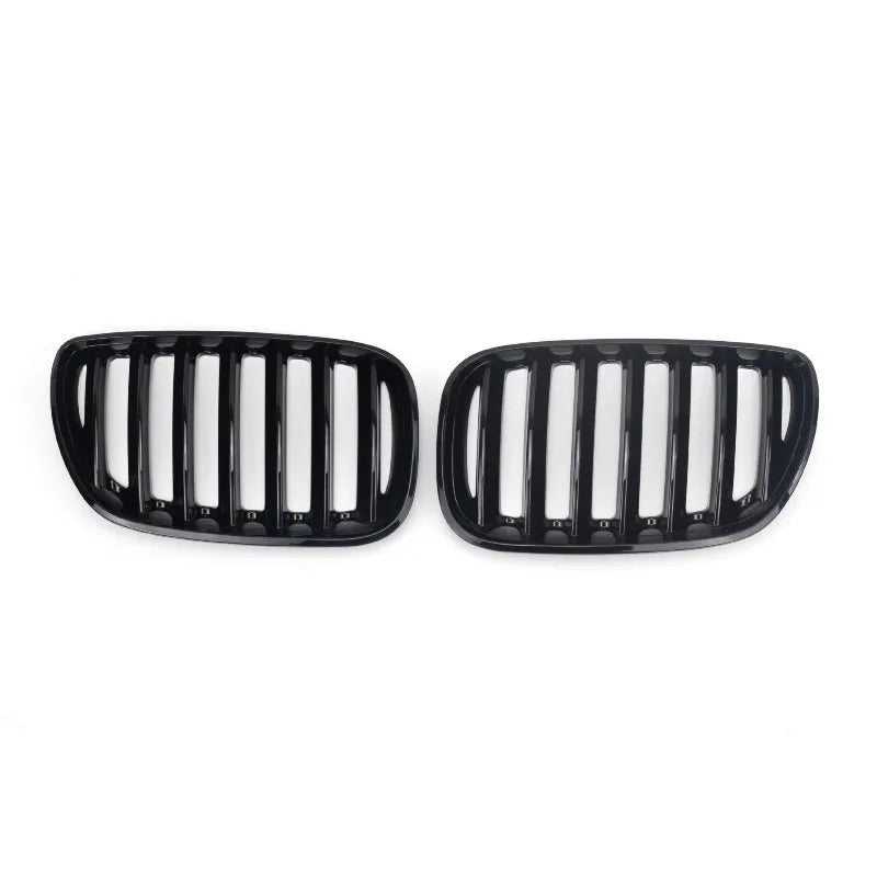 Bright black ABS plastic BMW X5E middle mesh grille pair for G05 53 model.
