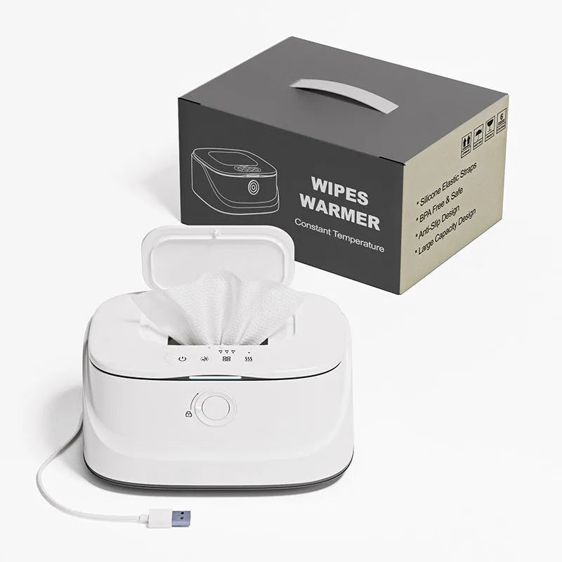 Baby wipe heater night light USB plug-in car constant temperature wipes box in white polypropylene