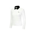 White women's long sleeve slim-fit polyester golf top for outdoor sports.