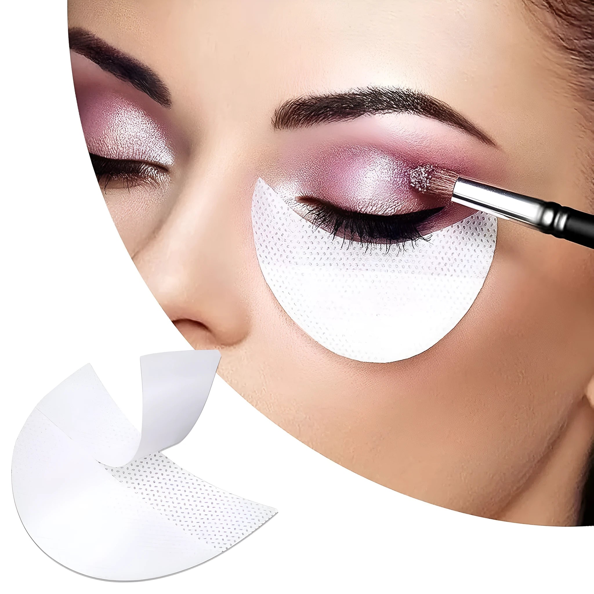 Pack of half-moon shaped, self-adhesive eyeshadow shields for under-eye makeup protection.