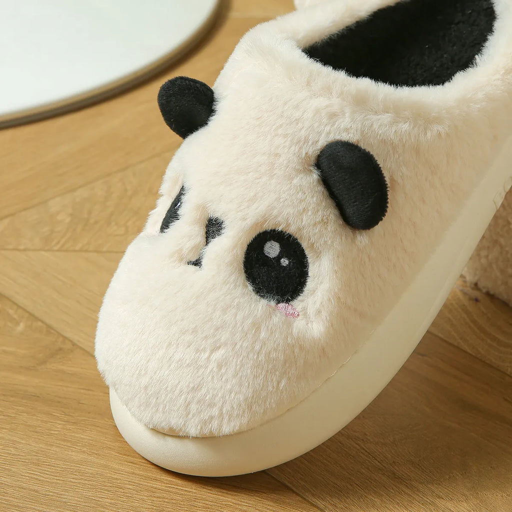 Panda pattern cotton and linen toe ring slippers with non-slip PVC soles in adult unisex sizing
