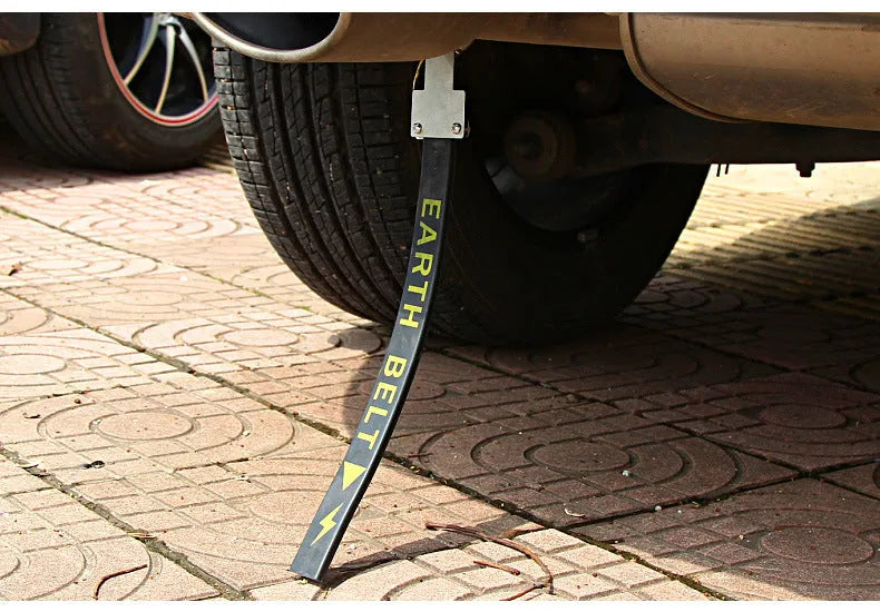 Black car electrostatic grounding belt with 370mm rubber-coated copper chain for static discharge.
