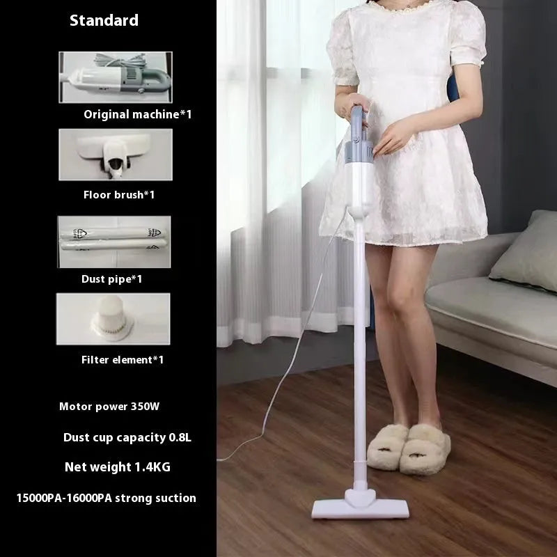 White wired vacuum cleaner with suction and mop integrated, 350W power, 15000PA suction, floor brush and dust tube attachments