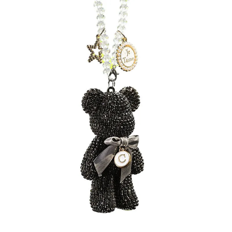 Violent bear car rearview mirror pendant with crystal rhinestones in black, white, and pastel colours