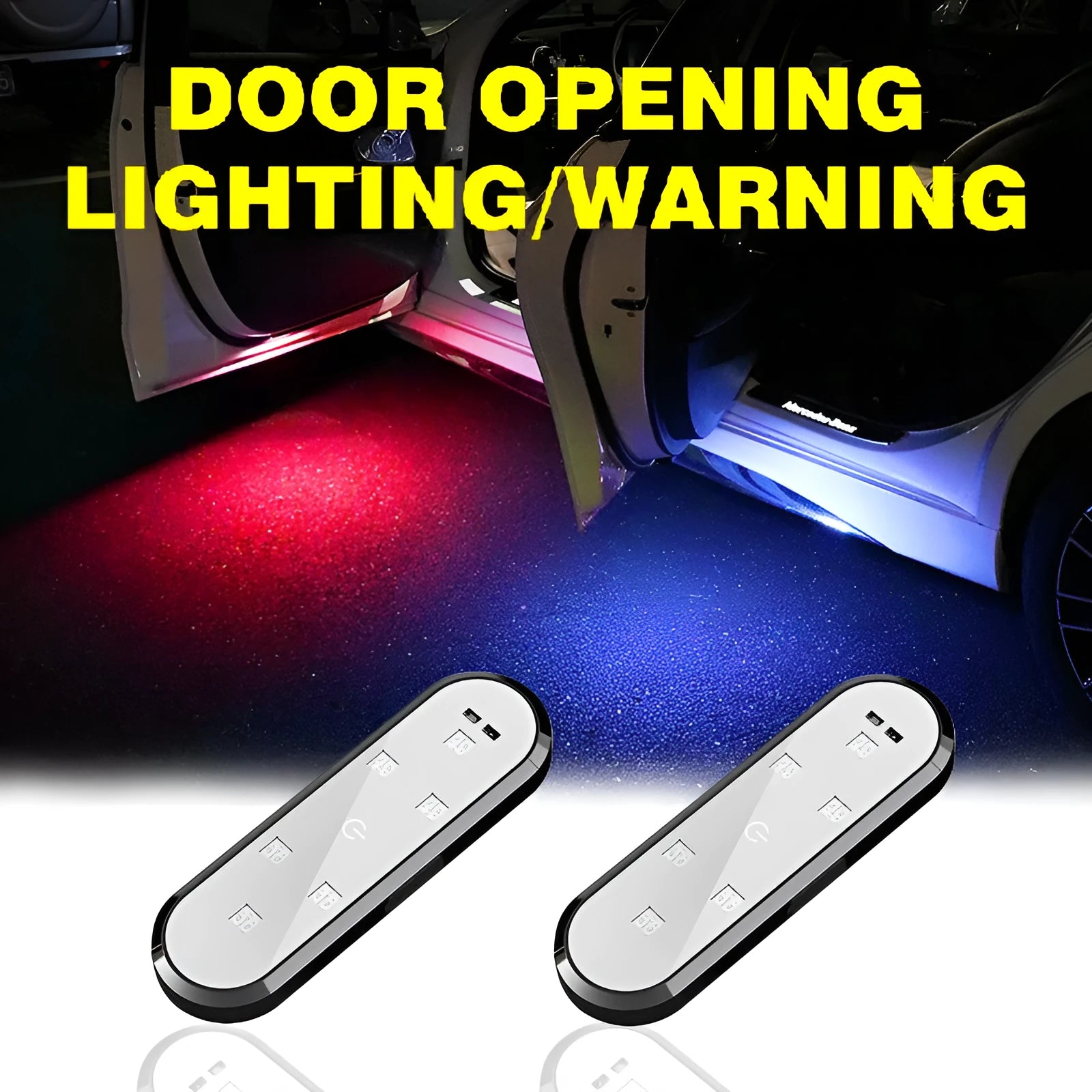 Car warning door light with LED illumination in ABS plastic housing for vehicle safety