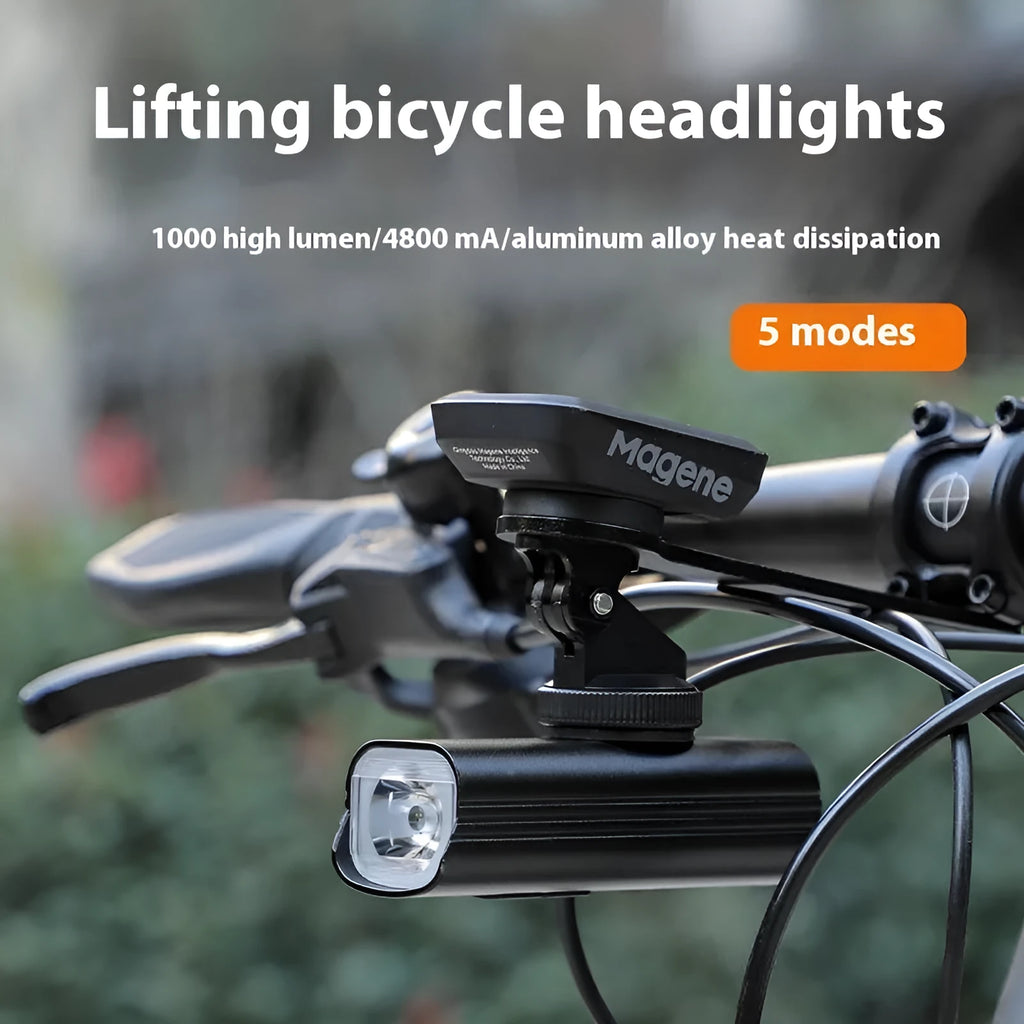 USB rechargeable bicycle headlight and taillight set with plastic construction and hoisting bracket