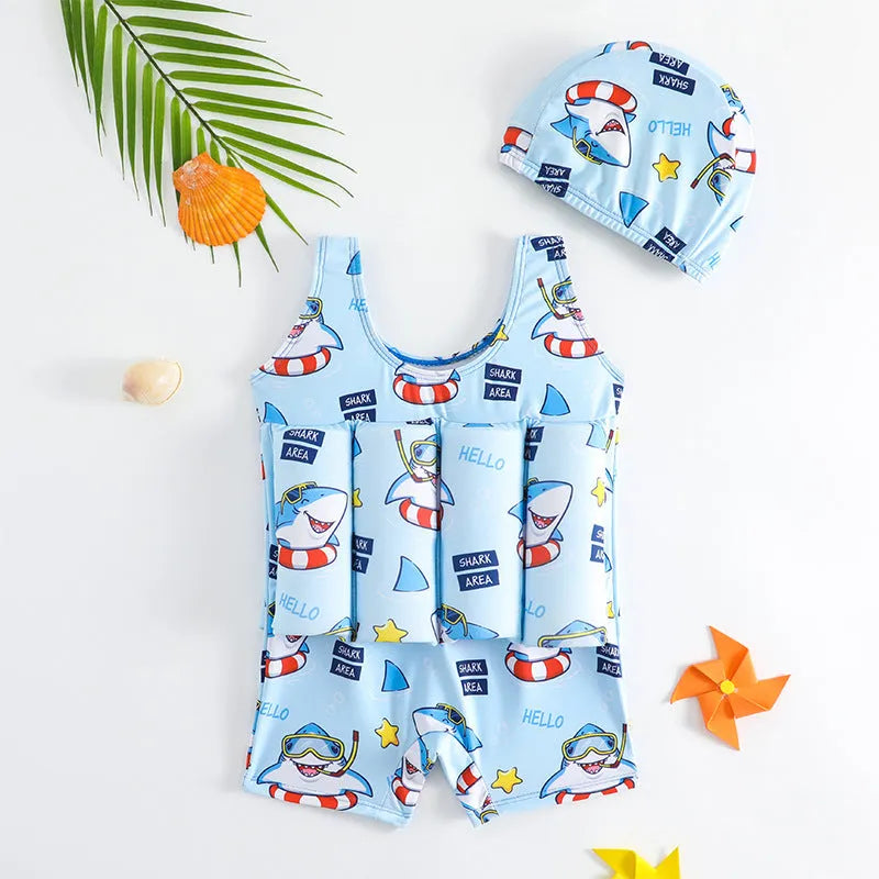 Children's buoyancy swimsuit boy's one-piece in Korean-style solid colour, nylon fabric, available in sizes M to XXL