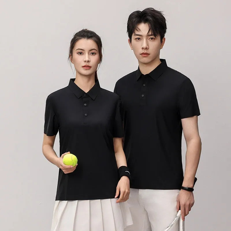 Man wearing a seamless brocade ammonia polo shirt in sky blue for summer sports.
