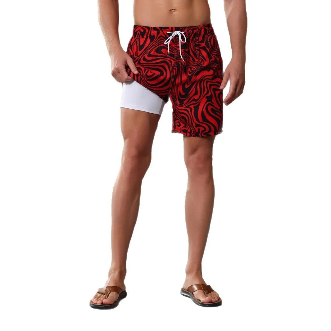 Quick-drying stretch beach pants with built-in liner in various colour prints