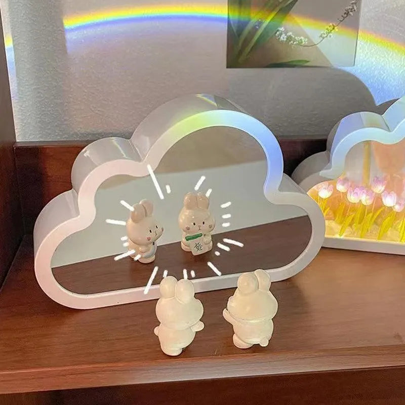 DIY cloud tulip night lamp kit with LED light, mirror, and photo frame on a desk