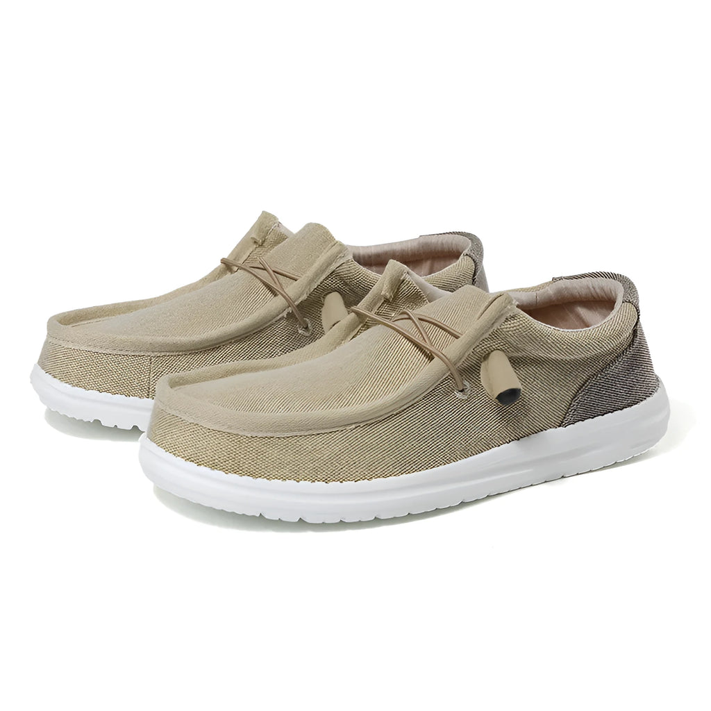 Men's green and orange canvas casual shoes with colourful mosaic design and round toe