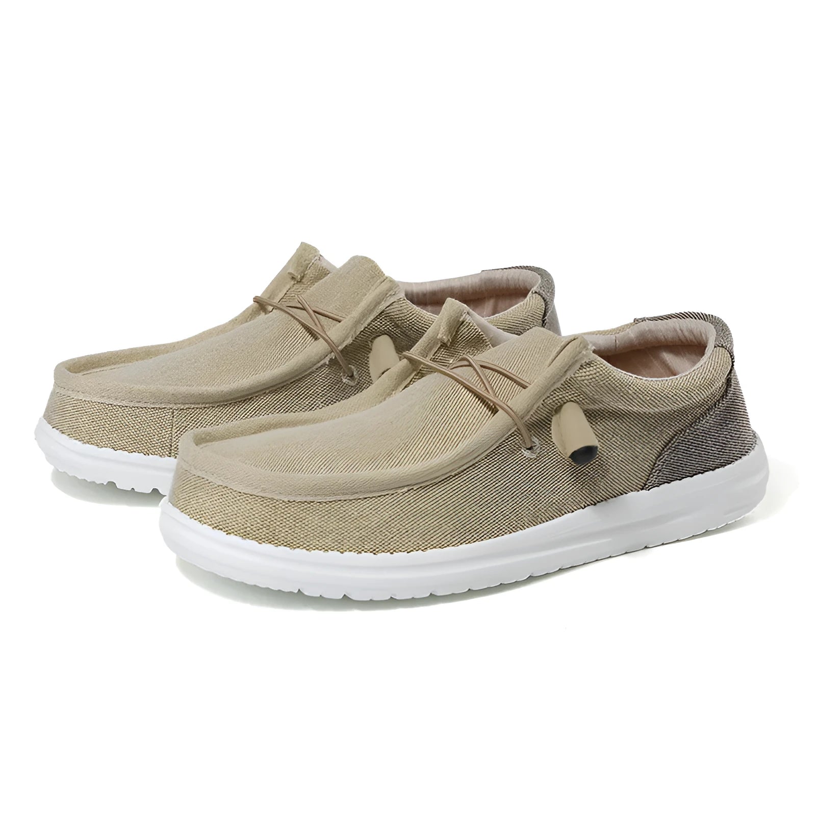 Men's green and orange canvas casual shoes with colourful mosaic design and round toe