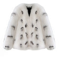 Black and white women's plus size Korean-style slim fit faux fur coat with short length.