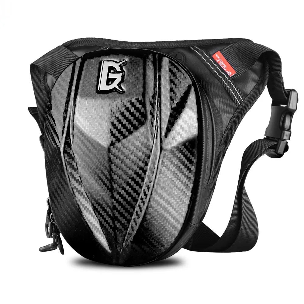 Devil Race black motorcycle leg bag with 4L capacity, polyester composite Oxford fabric and PC shell
