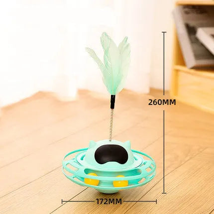 Pink cat tumbler turntable toy with stick attachment measuring 17cm by 10cm