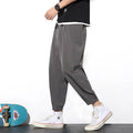 Men's drawstring ice silk trousers loose nine-point pants mid-waist solid colour black gray green light gray