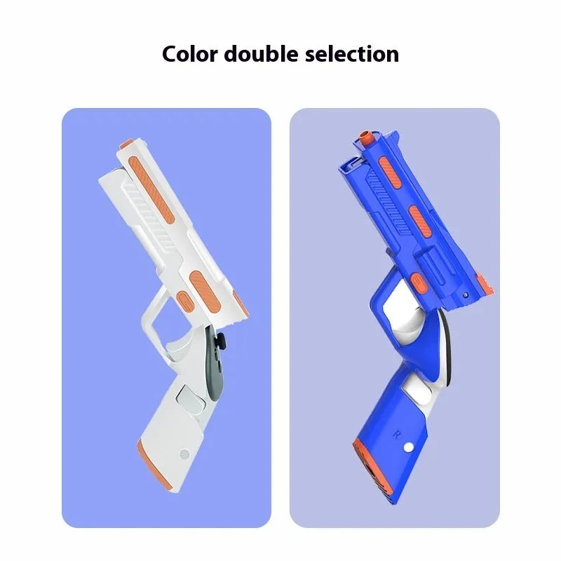 Pair of 3D printed handle accessories holster grips in orange white and dark blue for virtual shooting