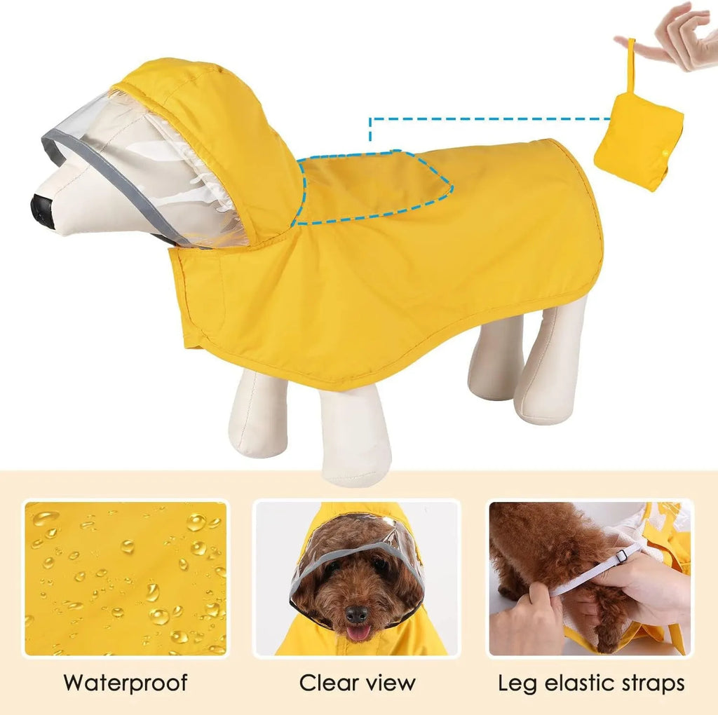 Dog raincoat waterproof soft breathable hooded jacket with transparent cap for small and large dogs