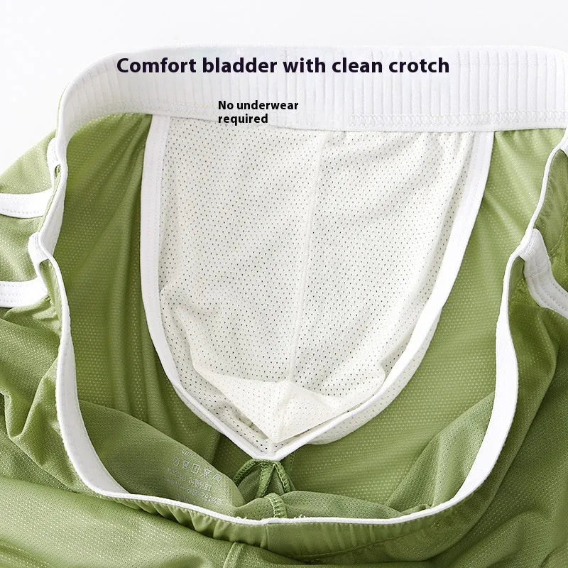 Men's black ice silk mesh boxer briefs with a low waist design on a plain background.