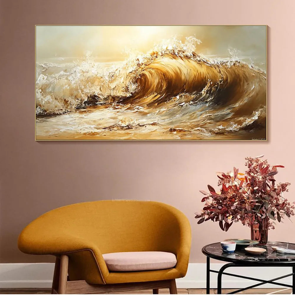 Handmade oil painting canvas abstract yellow waves landscape for home decor unframed