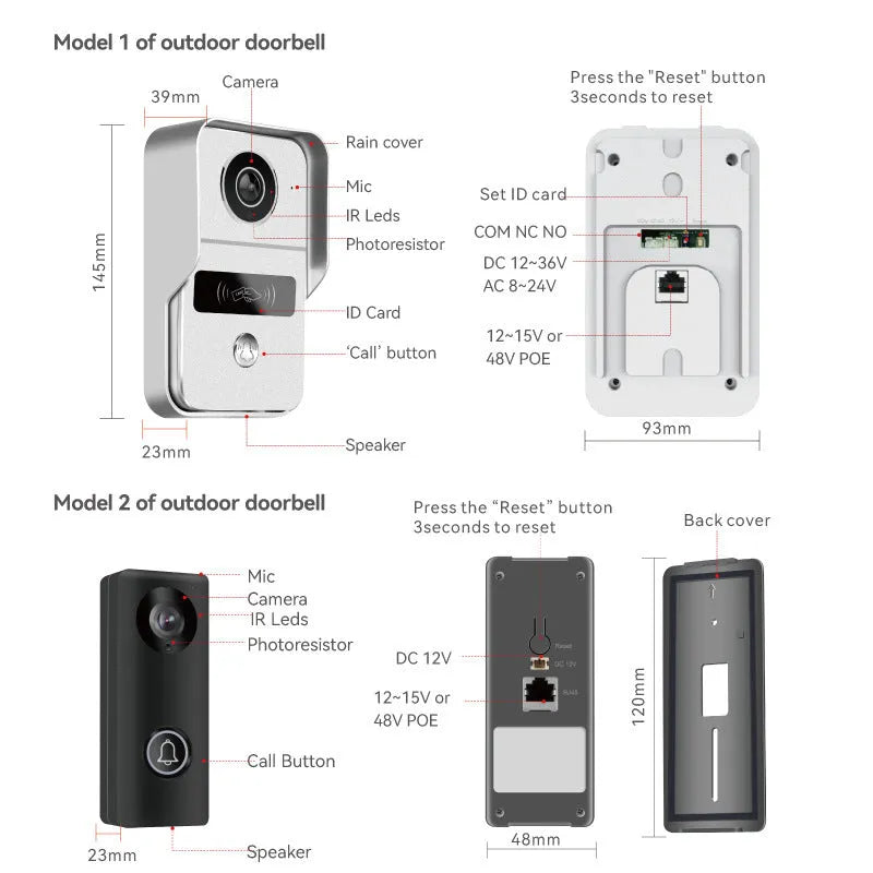 10 inch colour video intercom doorbell system with outdoor camera and indoor monitor