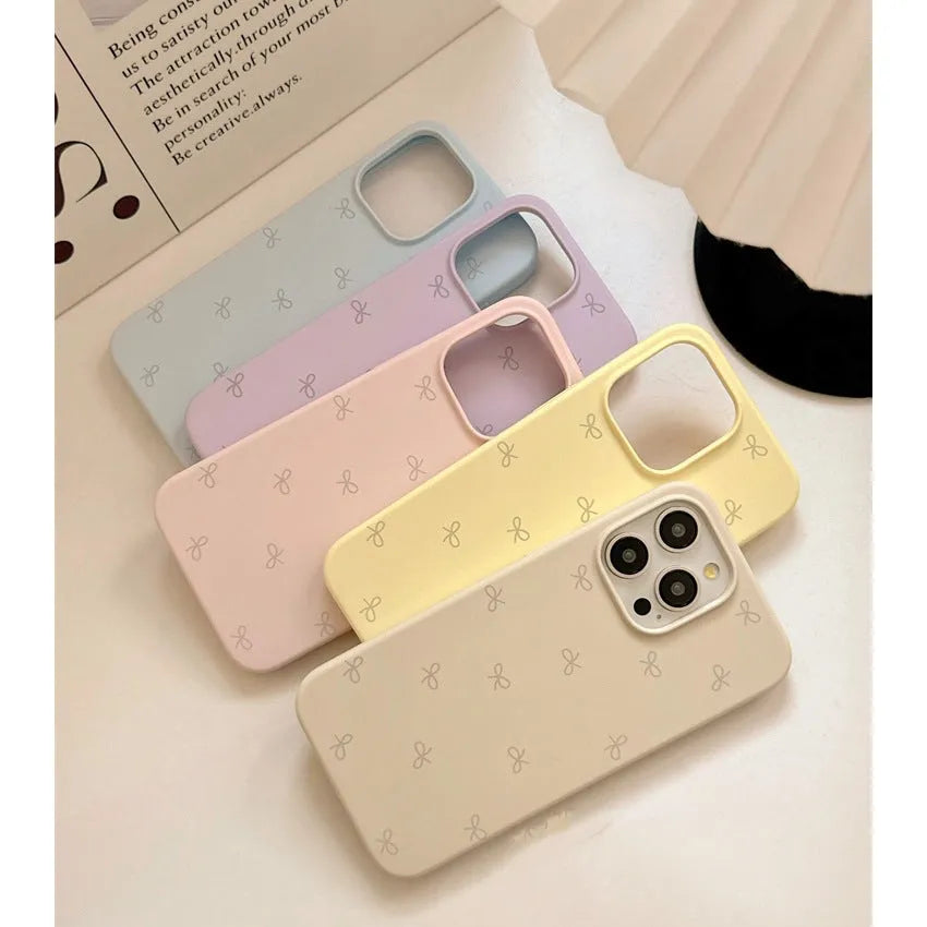 Liquid silicone phone case with bow design in antique white, shockproof, for iPhone 13 Pro Max